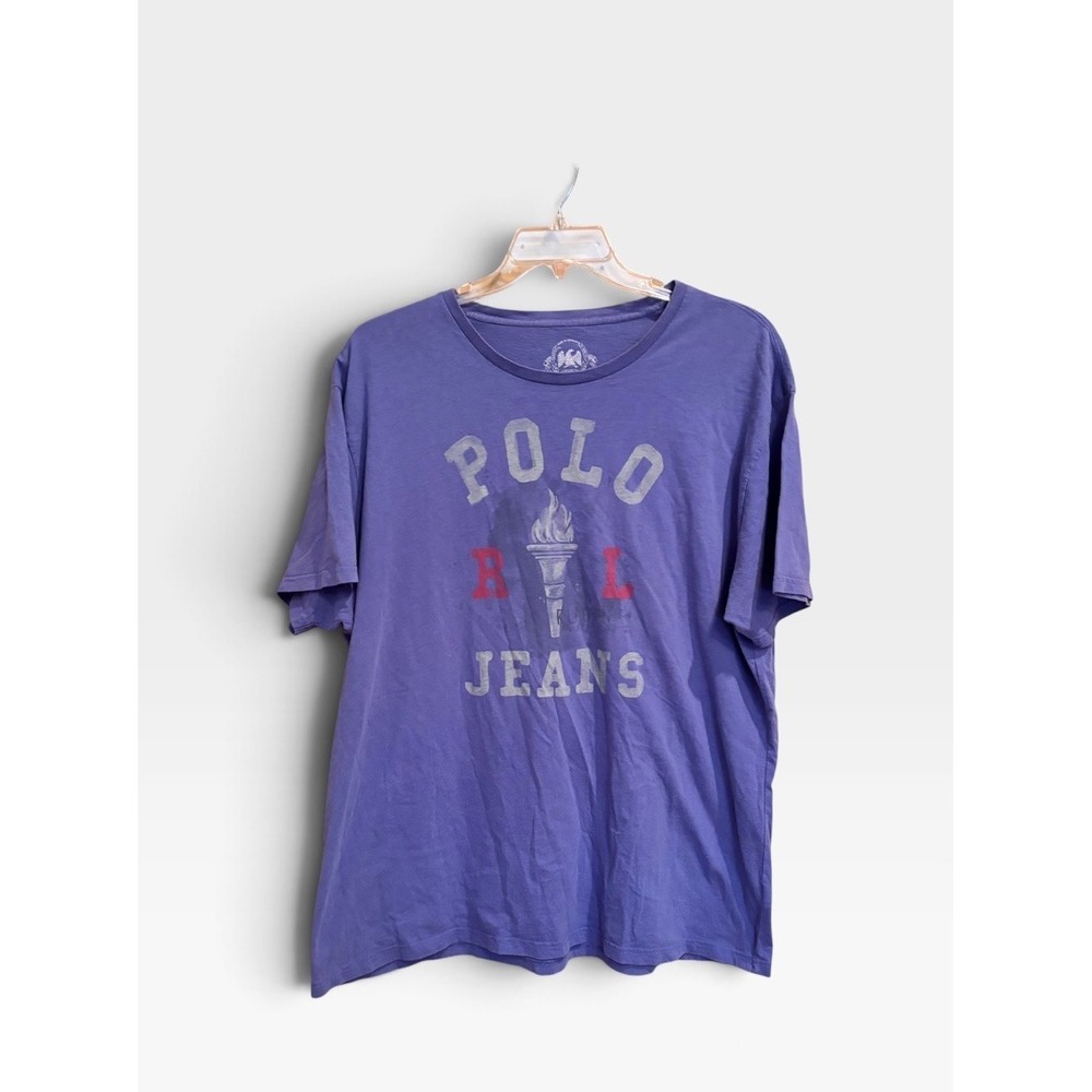 Polo Jeans Co Ralph Lauren XL Blue Graphic T Shirt Torch Logo Distressed USA
